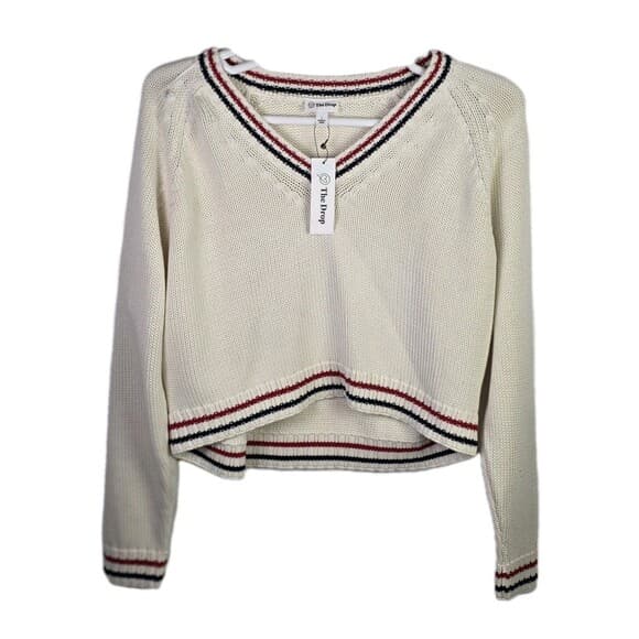 NWT The Drop Women's Large White W/ Red V-Neck Sweater - Thumbnail 7