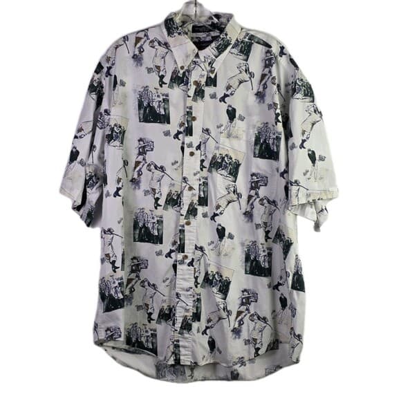 Roundtree & Yorke Men's Large Golf Pattern Button Down Short Sleeve Shirt - Thumbnail 8