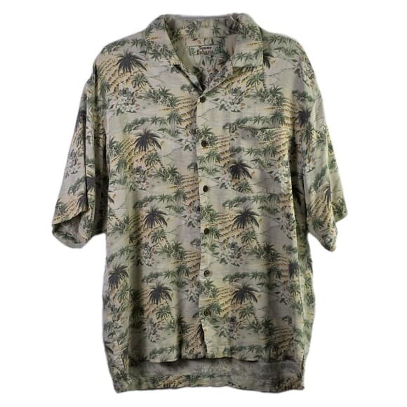 VTG Tommy Bahama Men's Medium 100% Silk Floral Hawaiian Aloha Palm Tree Shirt - Thumbnail 11