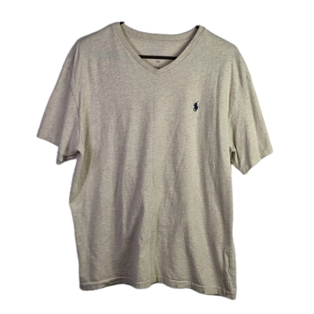 Ralph Lauren Mens Large‎ Cream V-Neck Short Sleeve T-Shirt - Thumbnail 9