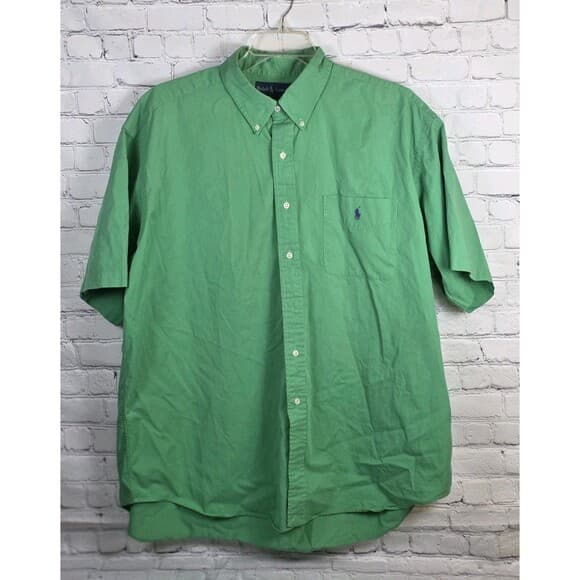 Vintage Ralph Lauren Men's XXL Blake Green Short Sleeve Button Up Shirt - Thumbnail 9