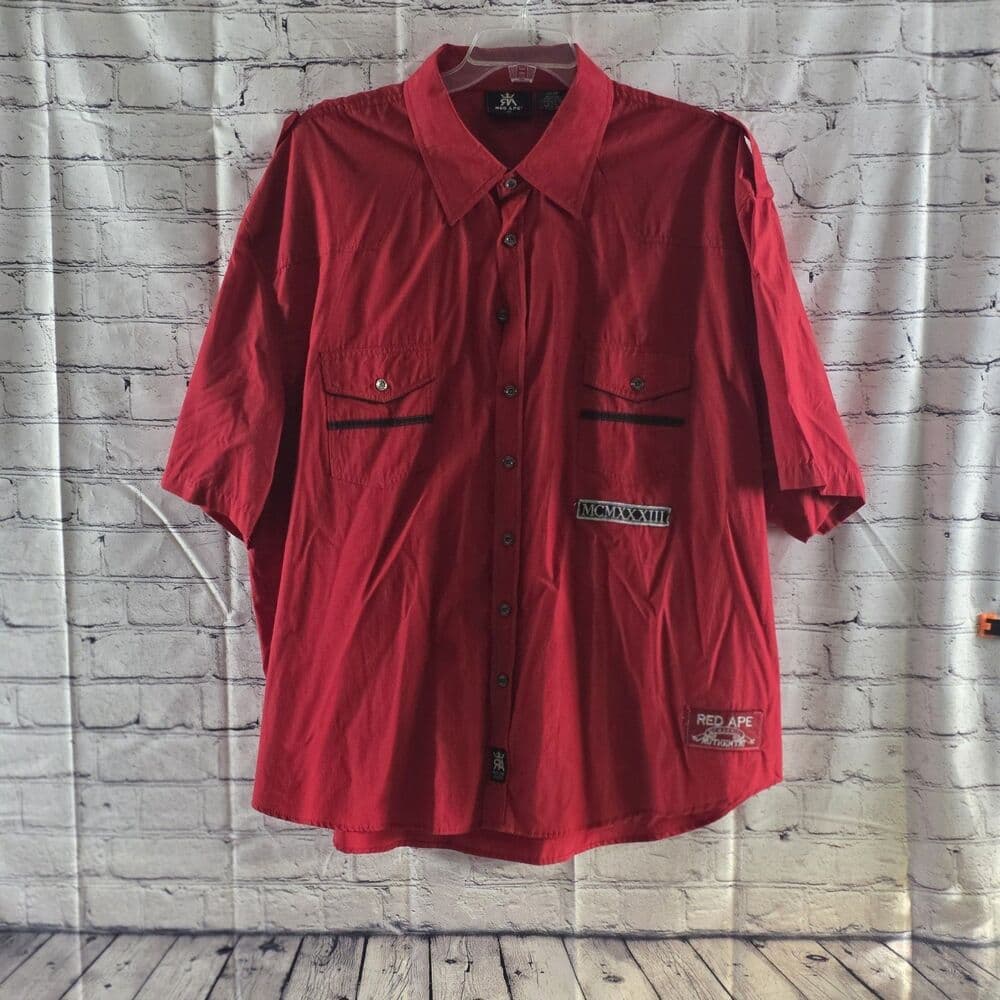 Red Ape Men's 4X Red Embroidered Long Sleeve Button Down Shirt - Thumbnail 10