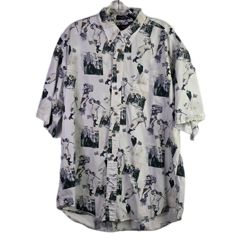 Roundtree & Yorke Men's Large Golf Pattern Button Down Short Sleeve Shirt - Thumbnail 7