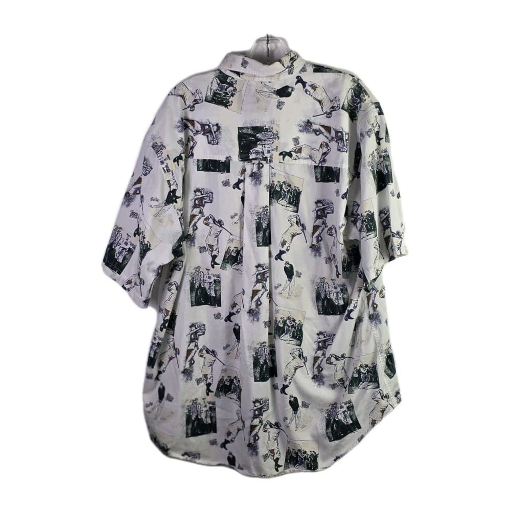Roundtree & Yorke Men's Large Golf Pattern Button Down Short Sleeve Shirt - Thumbnail 5