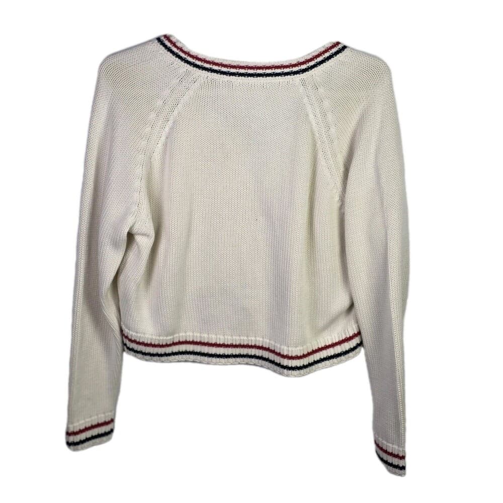 NWT The Drop Women's Large White W/ Red V-Neck Sweater - Thumbnail 4