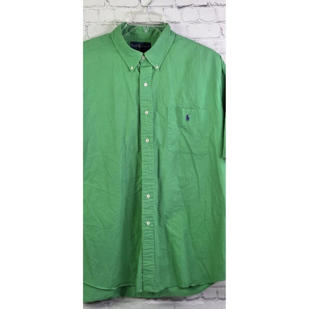 Vintage Ralph Lauren Men's XXL Blake Green Short Sleeve Button Up Shirt - Thumbnail 2