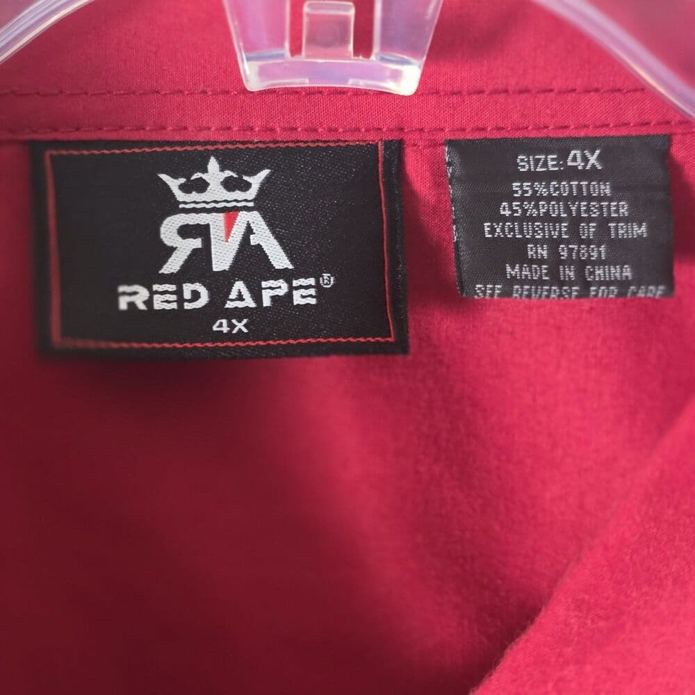 Red Ape Men's 4X Red Embroidered Long Sleeve Button Down Shirt - Thumbnail 5
