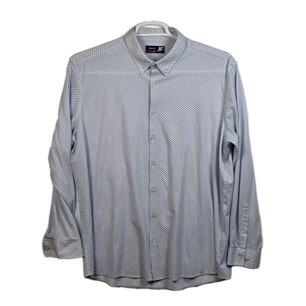 JF Ferrar‎ Men's XL 34-35 Blue & White Hexagon Long Sleeve Shirt - Thumbnail 8