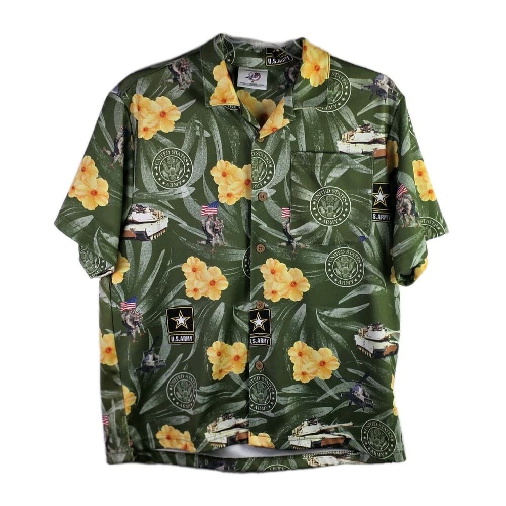 United States Military Men's Medium Hawaiian Floral Short Sleeve Shirt - Thumbnail 12