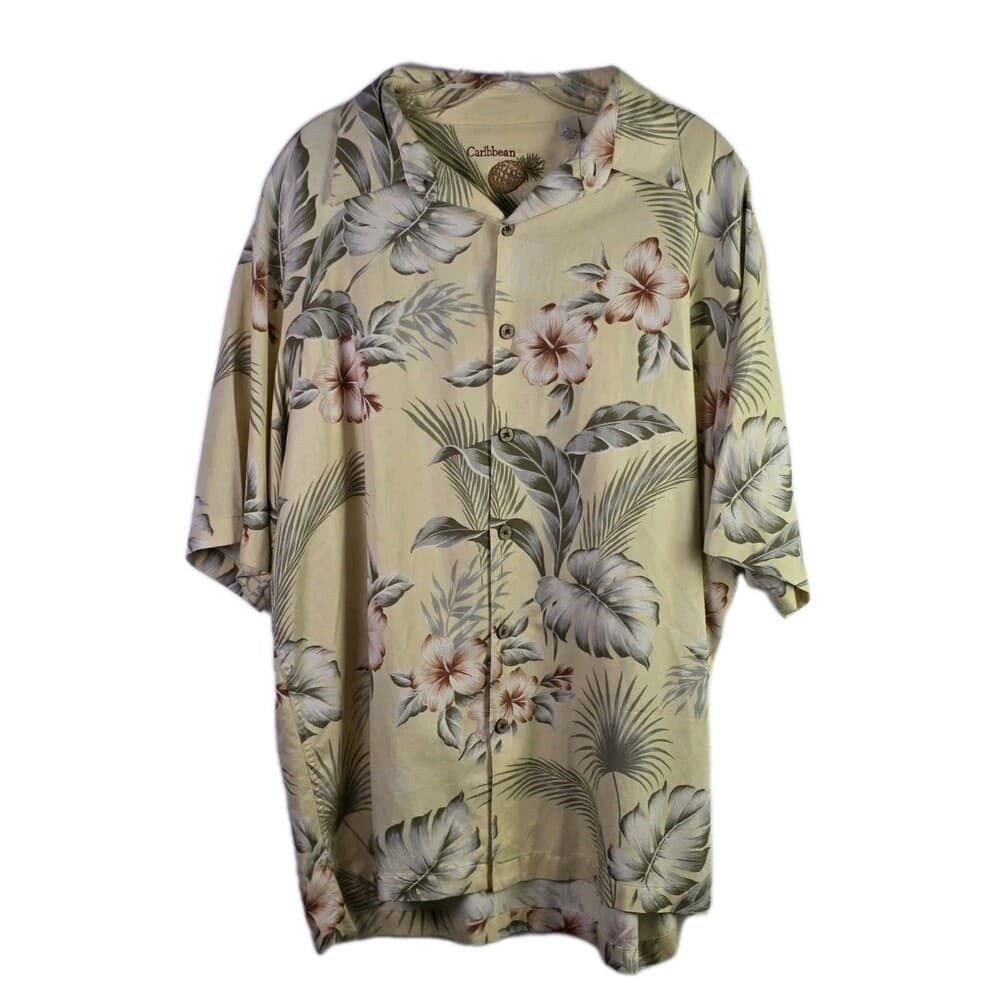 Caribbean Joe Men's Large Silk Blend Hawai Tropical Short Sleeve Shirt - Thumbnail 11