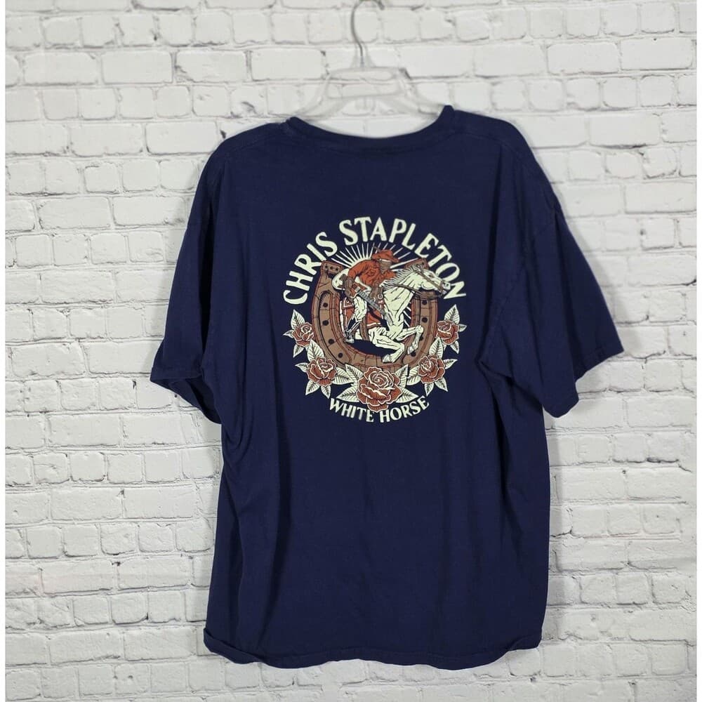 Chris Stapleton Men's XXL Blue White Horse Double Sided T Shirt - Thumbnail 5