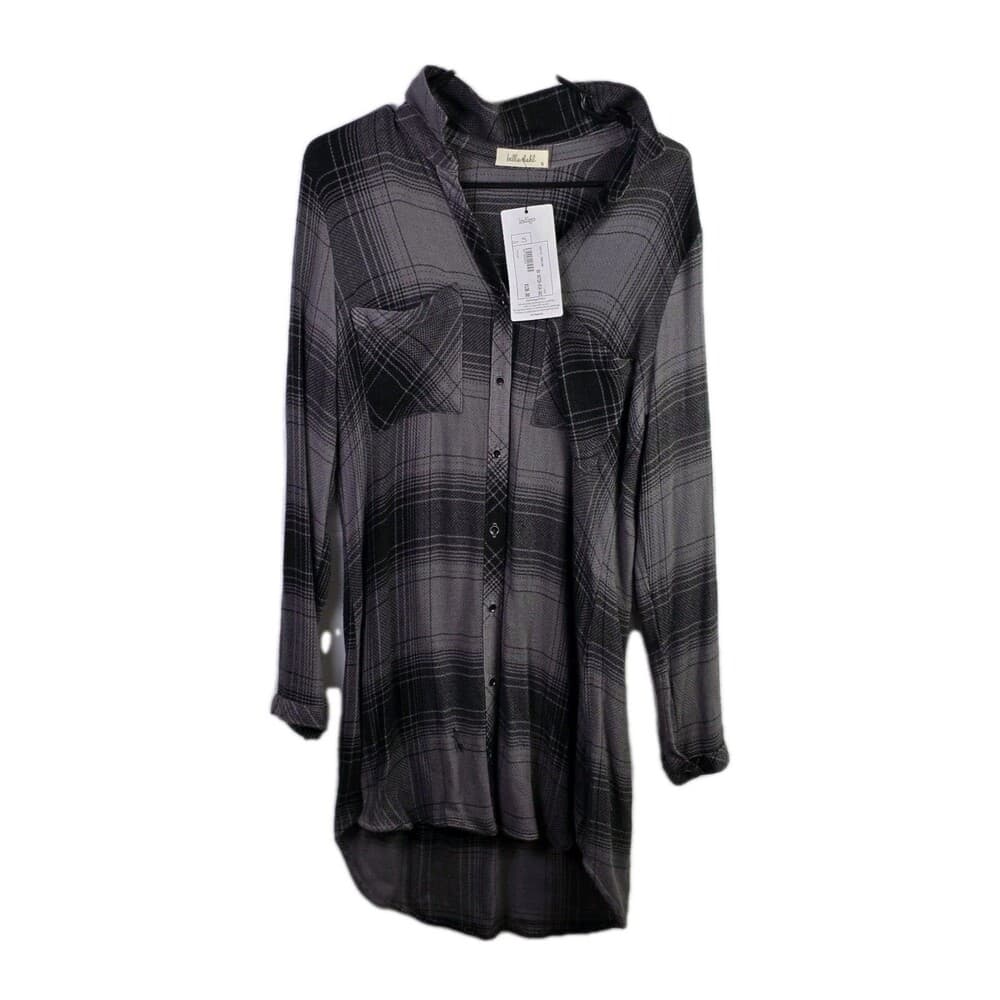 NWT Bella Dahl Women’s Small Black‎ & Gray Checkered Shirt Dress - Thumbnail 9