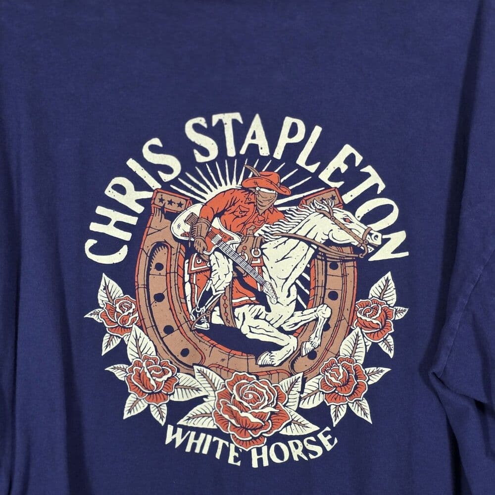 Chris Stapleton Men's XXL Blue White Horse Double Sided T Shirt - Thumbnail 4