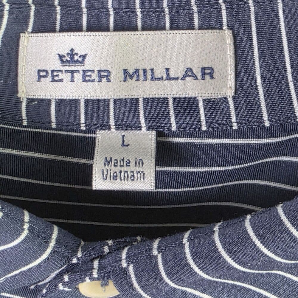 Peter Millar Men's‎ Large Blue Striped Delmar CC Short Sleeve Golf Polo Shirt - Thumbnail 2