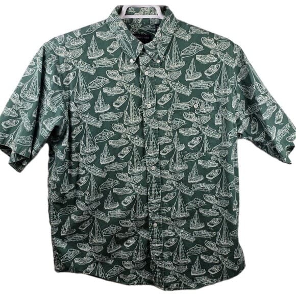 Roundtree‎ & Yorke Men's Large Green Boat Designs Short Sleeve Button Up Shirt - Thumbnail 10