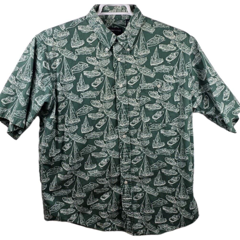 Roundtree‎ & Yorke Men's Large Green Boat Designs Short Sleeve Button Up Shirt - Thumbnail 9