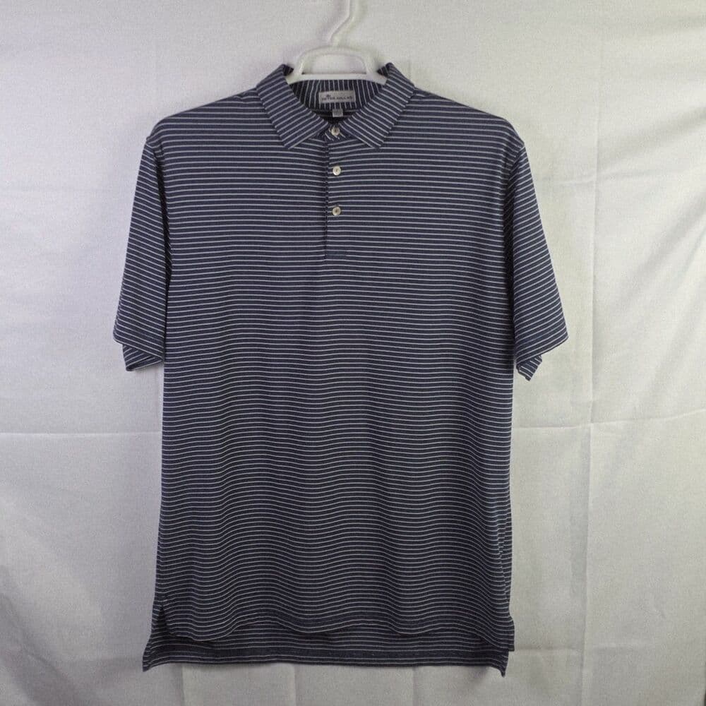 Peter Millar Men's‎ Large Blue Striped Delmar CC Short Sleeve Golf Polo Shirt - Thumbnail 8