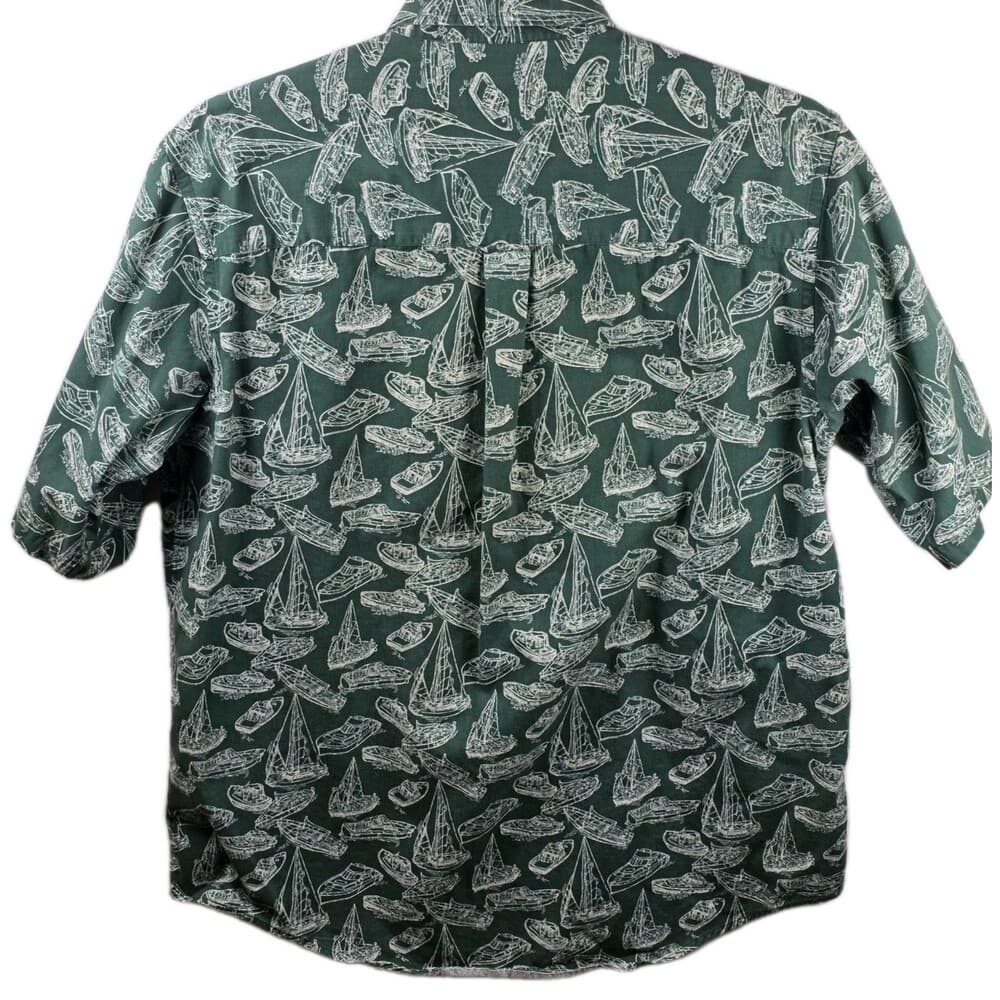 Roundtree‎ & Yorke Men's Large Green Boat Designs Short Sleeve Button Up Shirt - Thumbnail 6