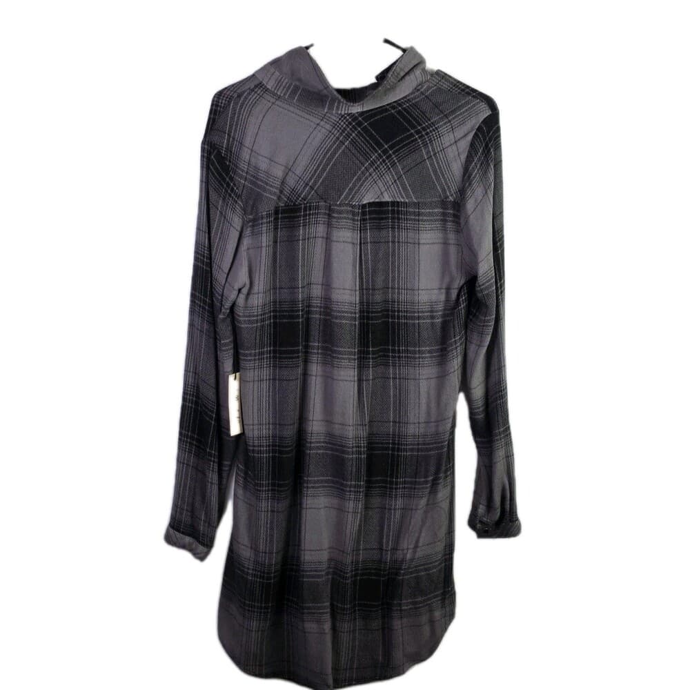 NWT Bella Dahl Women’s Small Black‎ & Gray Checkered Shirt Dress - Thumbnail 7