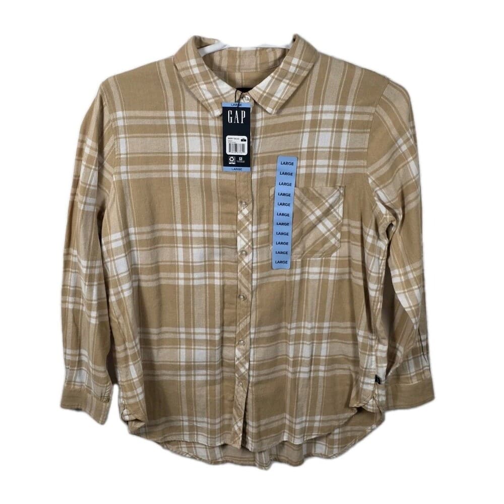 NWT Gap Women's Large Relaxed Fit Button Up Flannel Shirt Plaid‎ - Thumbnail 8