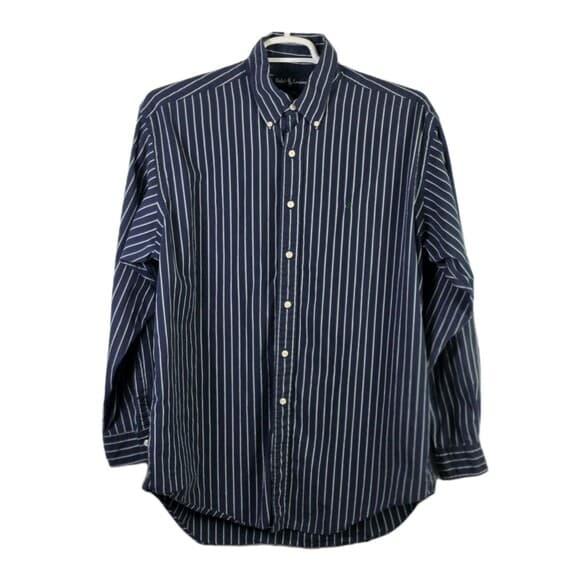 Ralph Lauren Men's Large Blaire Blue With White Striped Long Sleeve Button Down - Thumbnail 11
