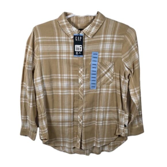 NWT Gap Women's Large Relaxed Fit Button Up Flannel Shirt Plaid‎ - Thumbnail 9