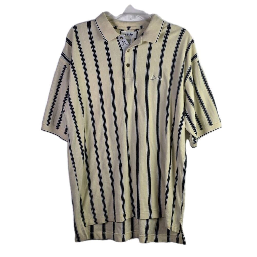 Vtg Izod Club Men's Large Yellow Striped Short Sleeve Golf Polo Shirt - Thumbnail 11