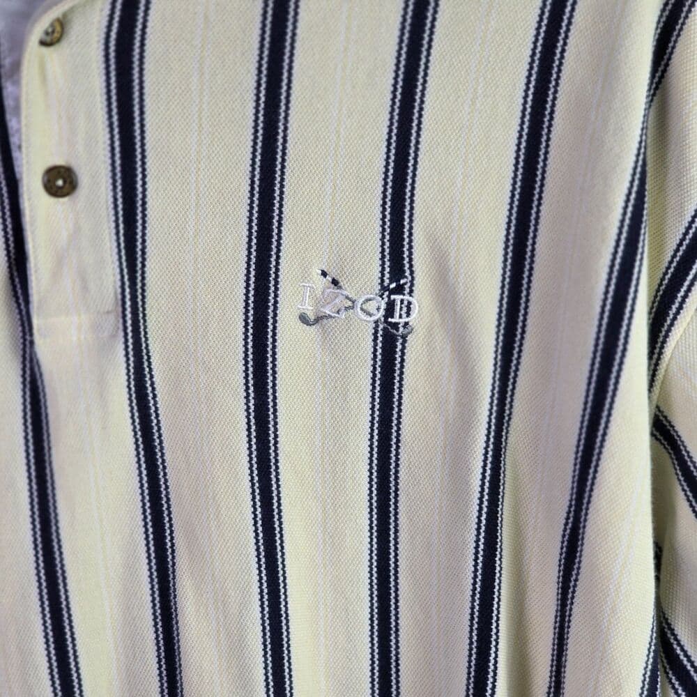 Vtg Izod Club Men's Large Yellow Striped Short Sleeve Golf Polo Shirt - Thumbnail 2
