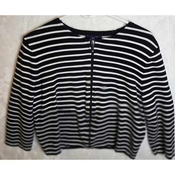 CHAPS Womens XL Black/White Stripe Full Zip Long Sleeve Sweater - Thumbnail 7