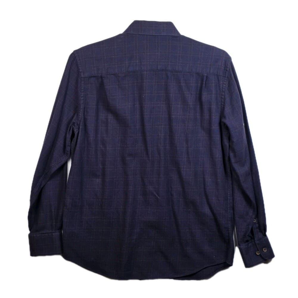 James Tattersall Men's Large XL London Blue Plaid Long Sleeve Shirt with Fraying - Thumbnail 5