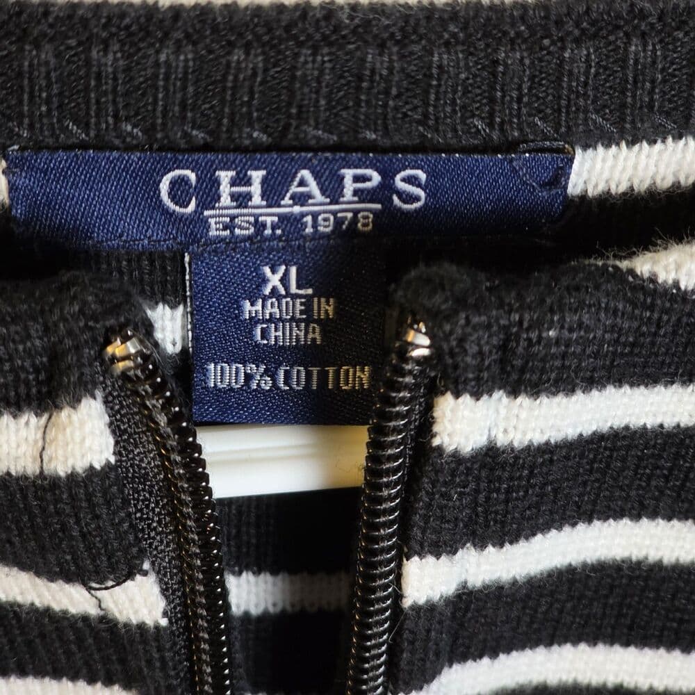 CHAPS Womens XL Black/White Stripe Full Zip Long Sleeve Sweater - Thumbnail 2