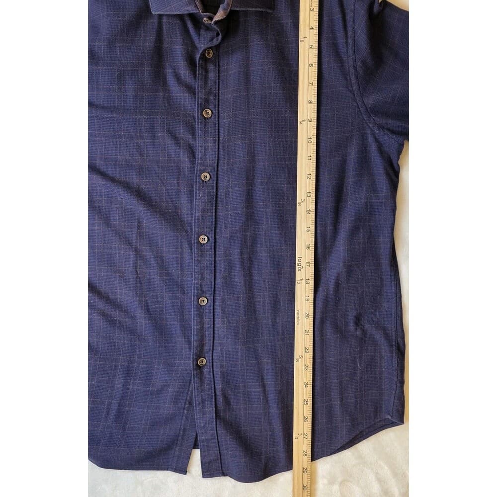 James Tattersall Men's Large XL London Blue Plaid Long Sleeve Shirt with Fraying - Thumbnail 6