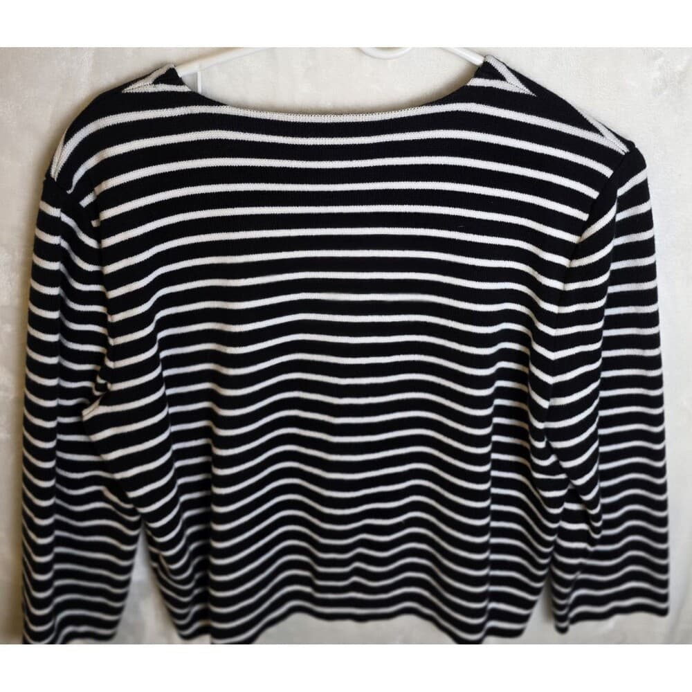 CHAPS Womens XL Black/White Stripe Full Zip Long Sleeve Sweater - Thumbnail 3