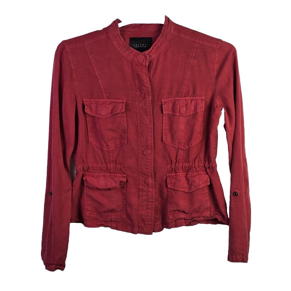 Sanctuary Women’s Medium Red Cargo Jacket With Roll Tab Sleeves - Thumbnail 8
