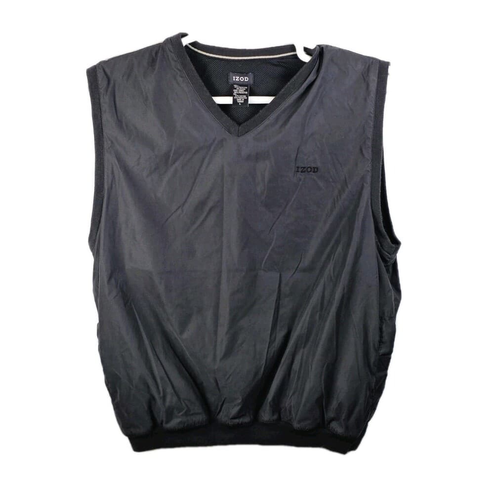Vintage IZOD Men's Large Black Nylon Golf Mesh‎ Lined Windbreaker Vest - Thumbnail 8