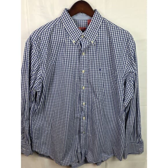 IZOD Men's Large Blue/ White Checkered Long‎ Sleeve Button Up Shirt - Thumbnail 8