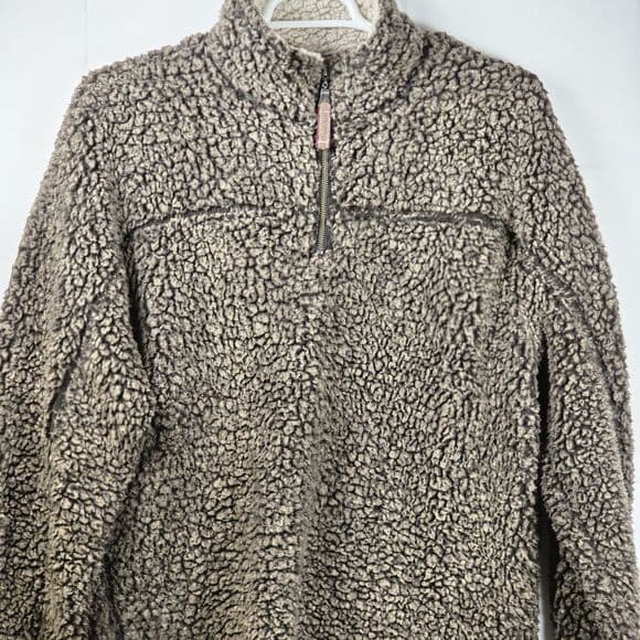 True Grit Pullover Men’s Medium Tan/Brown Sherpa Wooly Fleece 1/4 Zip‎ Pullover - Thumbnail 10