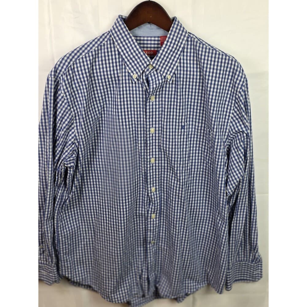 IZOD Men's Large Blue/ White Checkered Long‎ Sleeve Button Up Shirt - Thumbnail 7