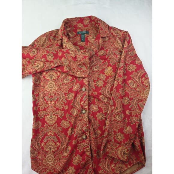 Lauren Ralph Lauren Women's Medium Floral Paisley Long Sleeve Pajama Top - Thumbnail 10