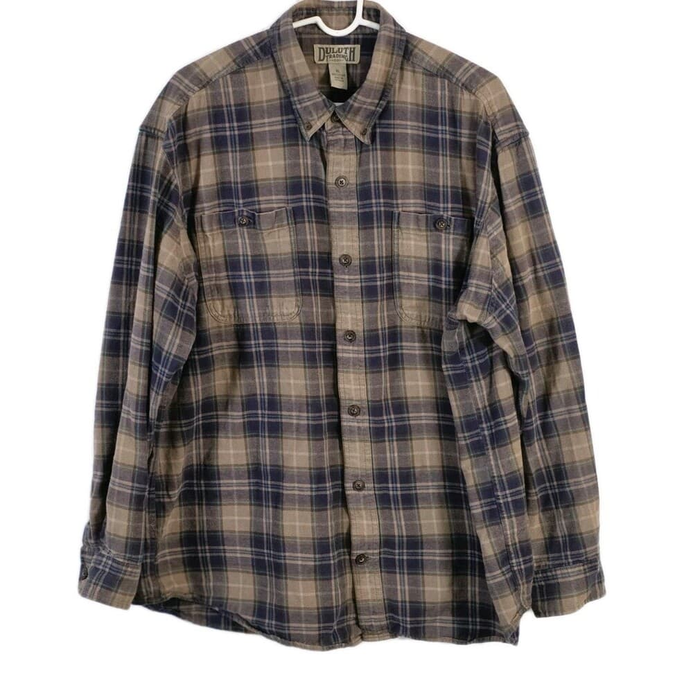 Duluth Trading Co Men's XL Brown & Blue Plaid Long‎ Sleeve Flannel Shirt - Thumbnail 7