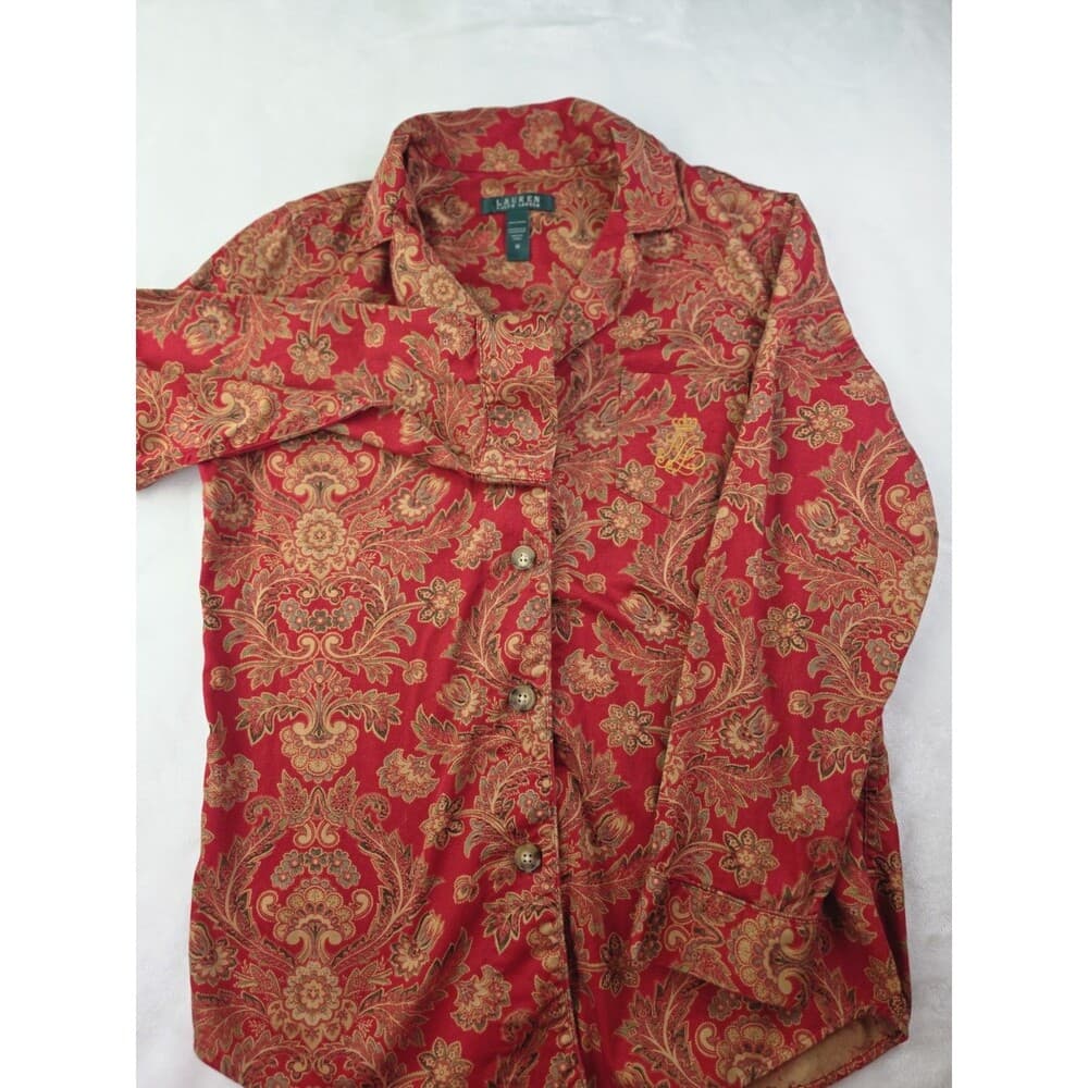 Lauren Ralph Lauren Women's Medium Floral Paisley Long Sleeve Pajama Top - Thumbnail 9