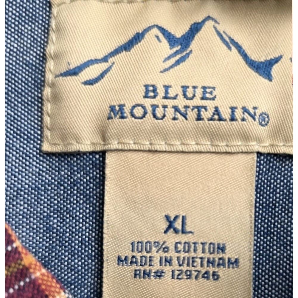 Blue Mountain Men's XL Blue Red‎ Plaid Pocket Long Sleeve Button Down Shirt - Thumbnail 3