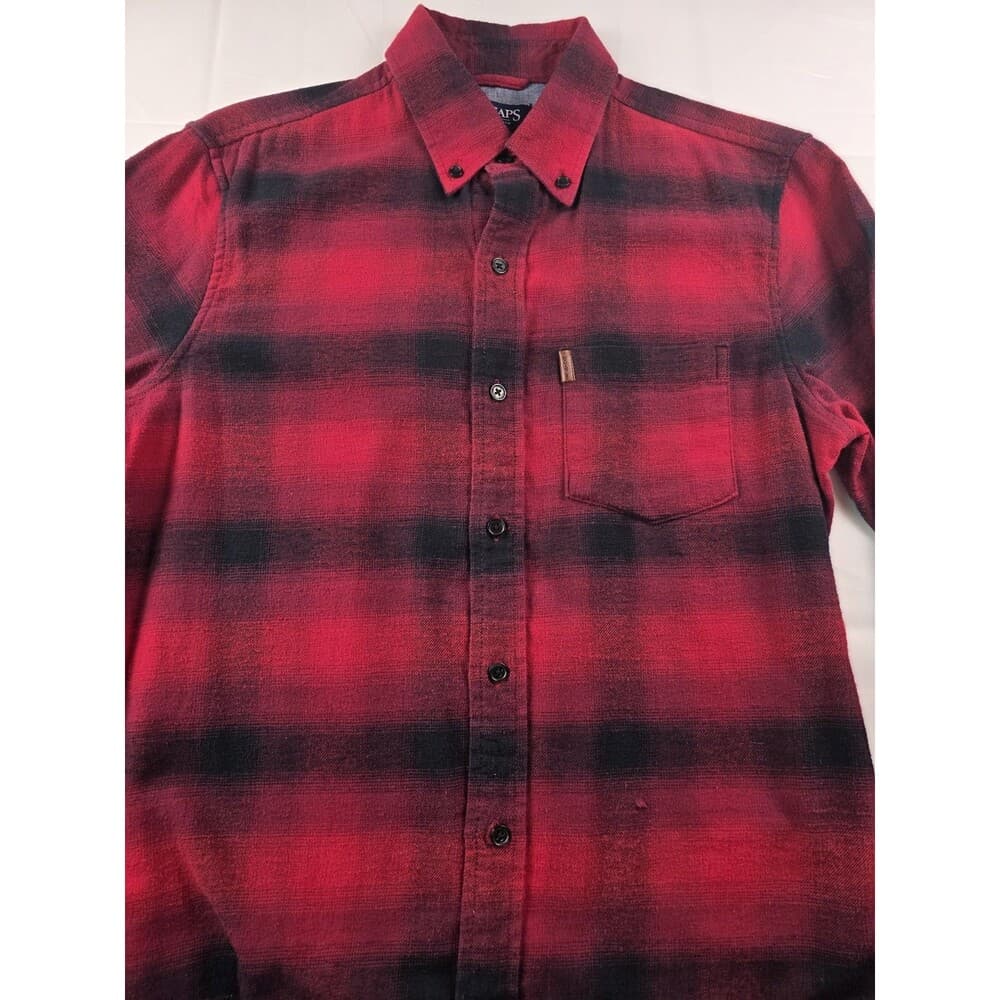 Chaps Mens Small Red Plaid Long Sleeve Stretch Button‎ Up Flannel Shirt - Thumbnail 7