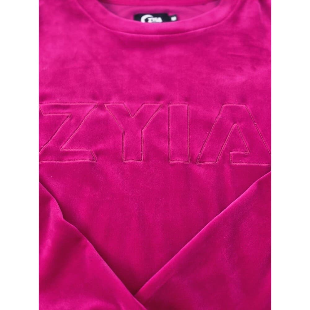 ZYIA Size Medium Active Fuchsia Pink Velvet Spell‎ Out Pullover Sweatshirt - Thumbnail 4