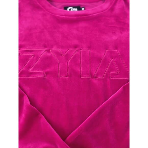 ZYIA Size Medium Active Fuchsia Pink Velvet Spell‎ Out Pullover Sweatshirt - Thumbnail 5