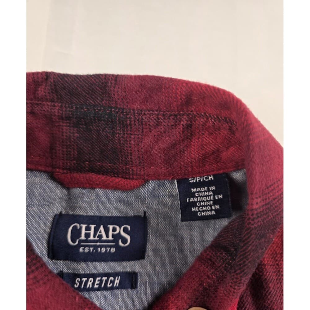 Chaps Mens Small Red Plaid Long Sleeve Stretch Button‎ Up Flannel Shirt - Thumbnail 3