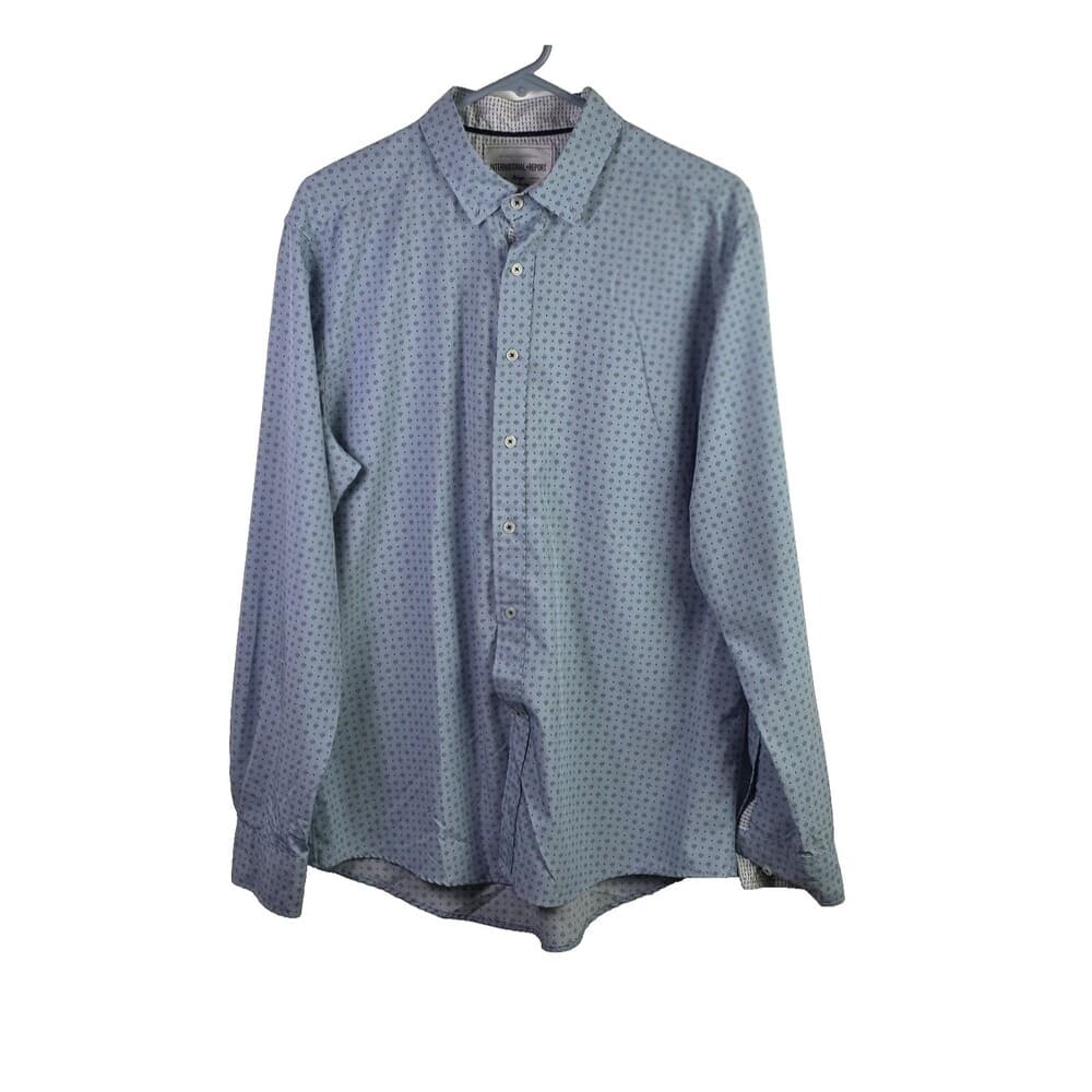 International Report Men's Large Blue Geometric Long Sleeve Button Down Shirt - Thumbnail 10