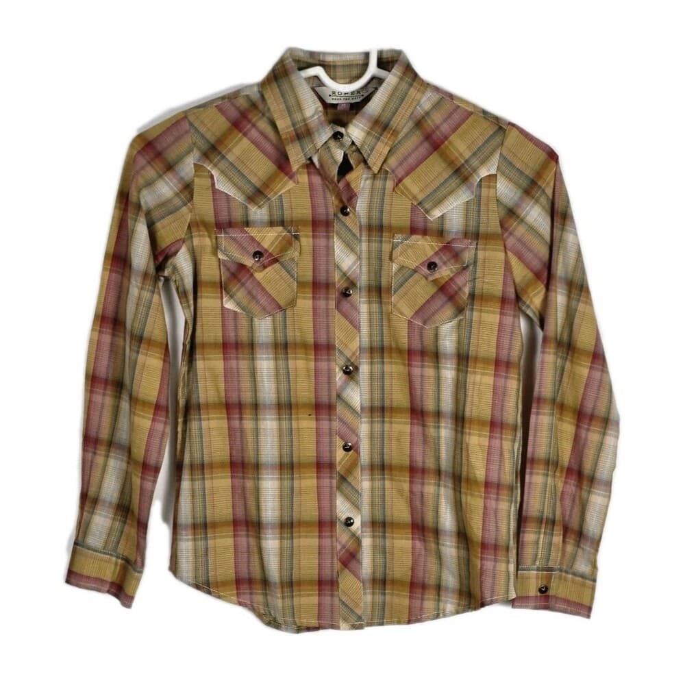 Roper Women's (7-9) Yellow Red Plaid Snap Long Sleeve Button Up Shirt - Thumbnail 9