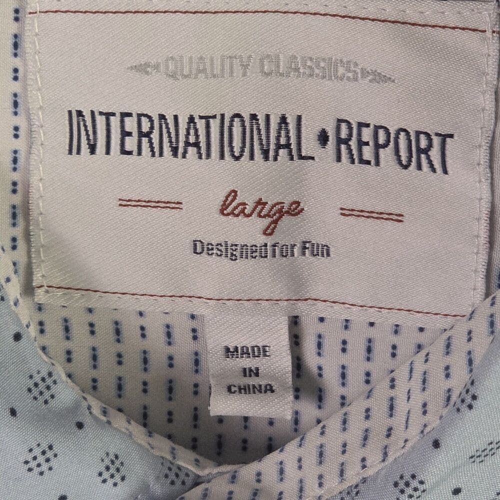 International Report Men's Large Blue Geometric Long Sleeve Button Down Shirt - Thumbnail 9