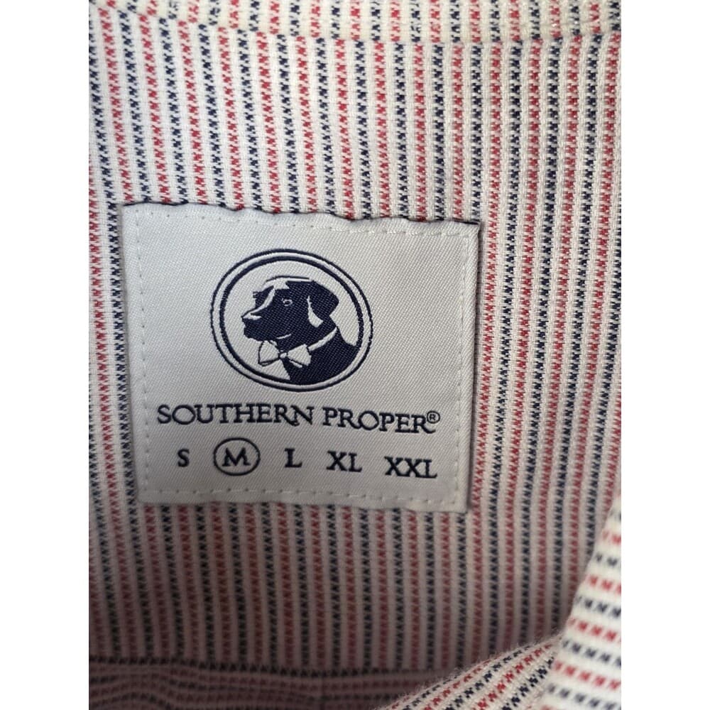Southern Proper Men's Medium Striped‎ Short Sleeve Button Up Shirt - Thumbnail 3